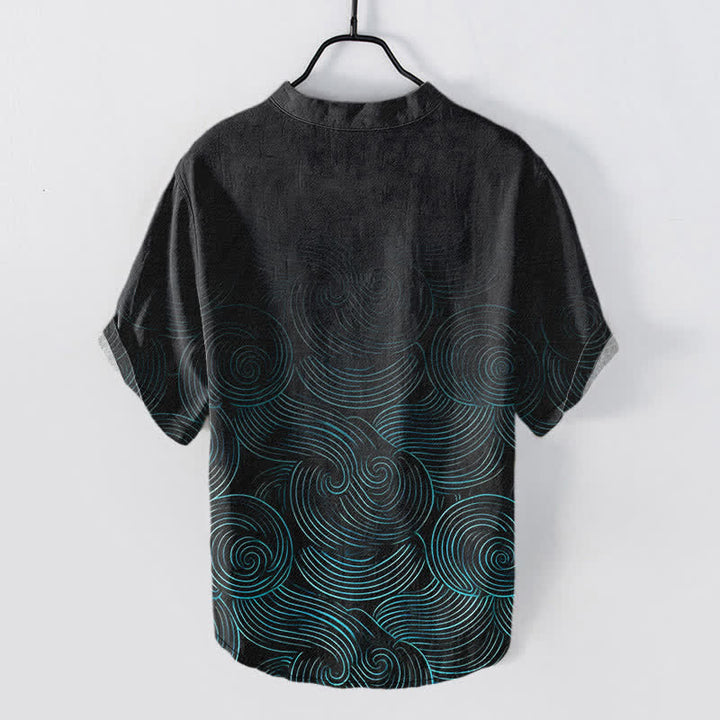 Buddha Stones Cotton Concentric Ripple Pattern Men's Short Sleeve Half Button Shirt - image 1