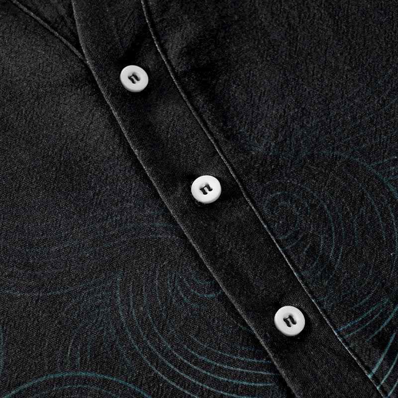 Buddha Stones Cotton Concentric Ripple Pattern Men's Short Sleeve Half Button Shirt - image 3