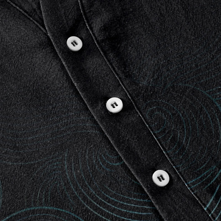 Buddha Stones Cotton Concentric Ripple Pattern Men's Short Sleeve Half Button Shirt - image 3