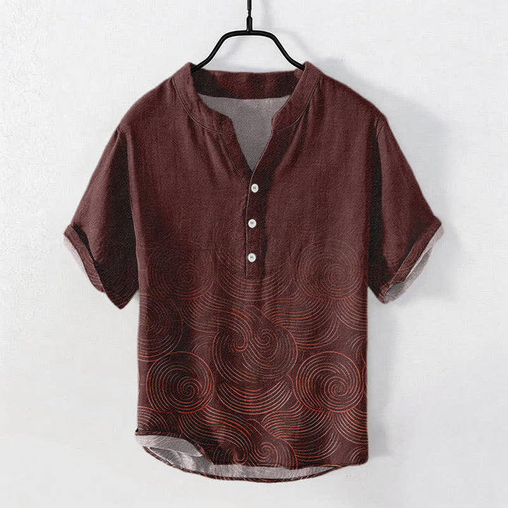Buddha Stones Cotton Concentric Ripple Pattern Men's Short Sleeve Half Button Shirt - Maroon - US/UK/AU50，EU60 (5XL) - image 5