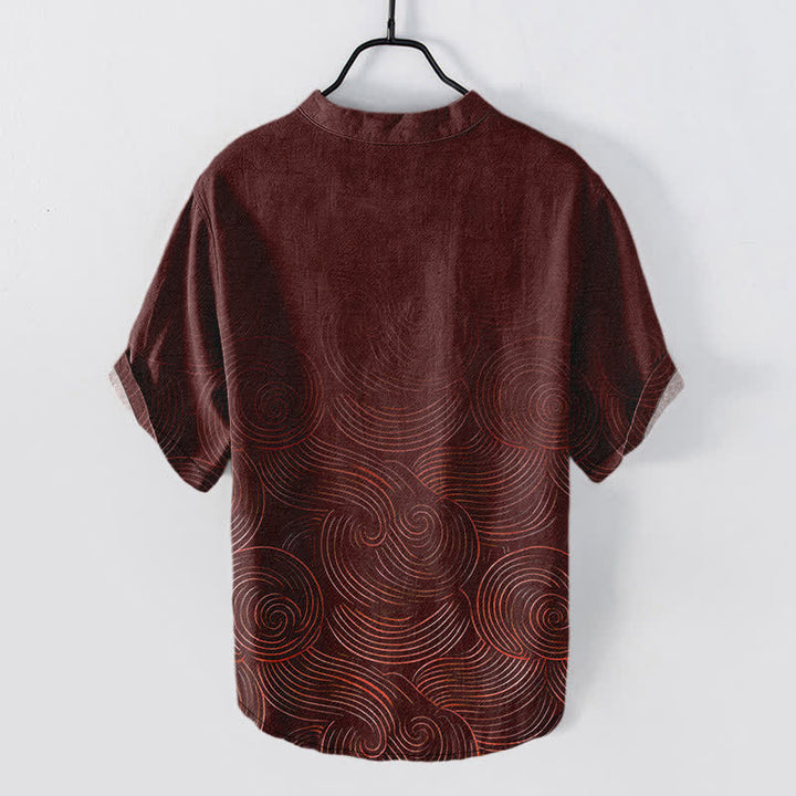 Buddha Stones Cotton Concentric Ripple Pattern Men's Short Sleeve Half Button Shirt - image 6
