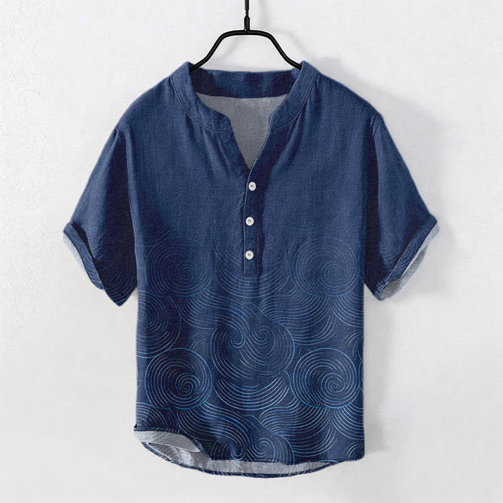 Buddha Stones Cotton Concentric Ripple Pattern Men's Short Sleeve Half Button Shirt - Navy - US/UK/AU50，EU60 (5XL) - image 7