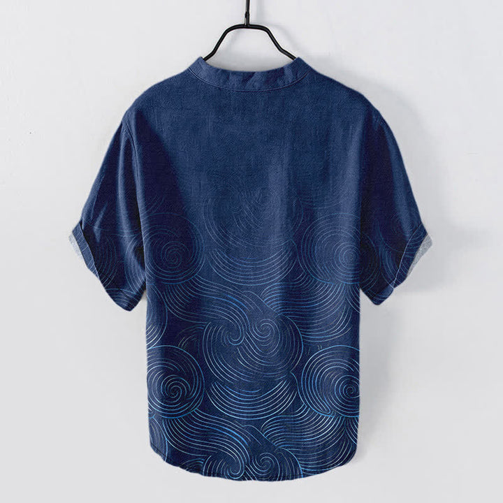 Buddha Stones Cotton Concentric Ripple Pattern Men's Short Sleeve Half Button Shirt - image 8