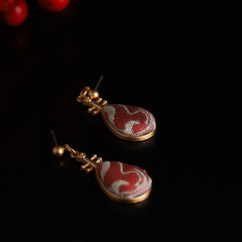 Buddha Stones Song Brocade White Patterns Pipa-Shaped Design Harmony Teardrop Earrings - image 5