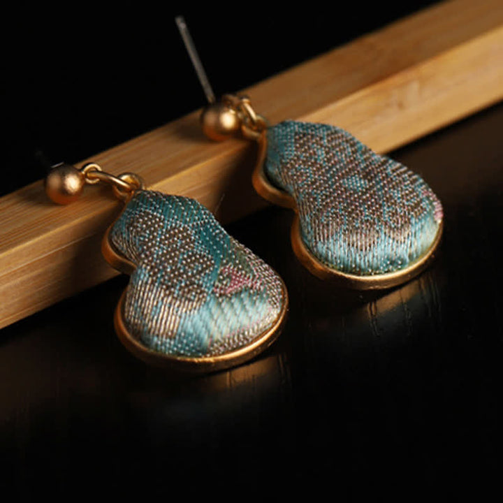 Buddha Stones Song Brocade Gourd Shaped Floral Blessing Handcrafted Drop Earrings - image 5