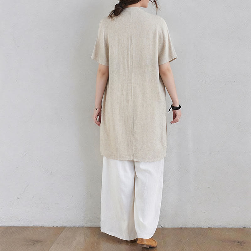 Buddha Stones 2Pcs Plain Design Zen Tai Chi Meditation Clothing Cotton Linen Top Pants Women's Set - image 4
