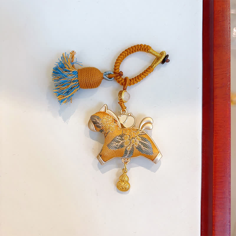 Buddha Stones Song Brocade Handmade Chinese Zodiac Tassel Lucky Keychain - Horse - Yellow - image 30