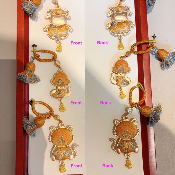 Buddha Stones Song Brocade Handmade Chinese Zodiac Tassel Lucky Keychain - image 42