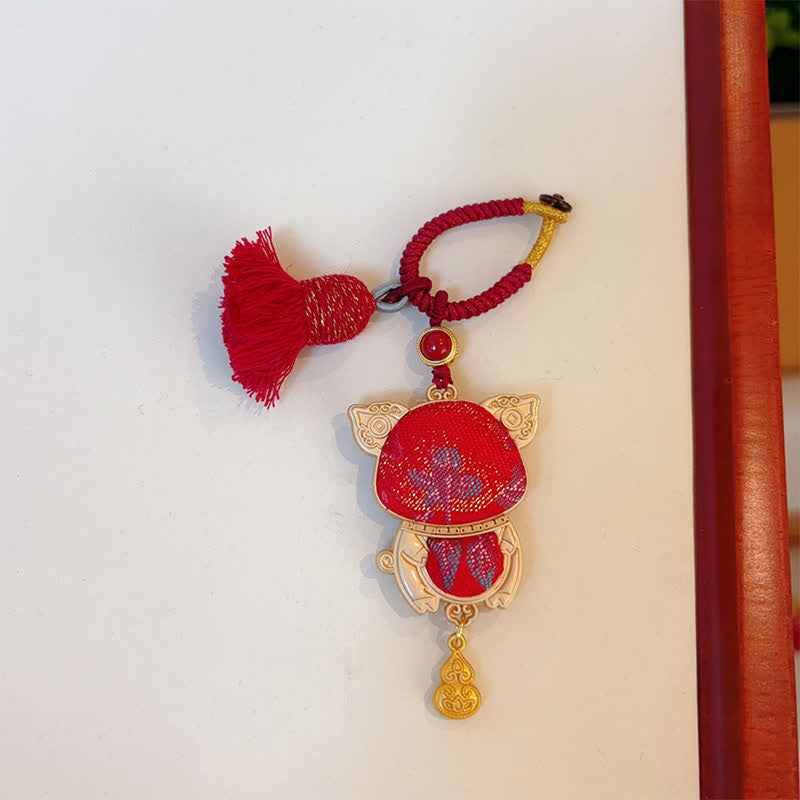 Buddha Stones Song Brocade Handmade Chinese Zodiac Tassel Lucky Keychain - Pig - Red - image 37