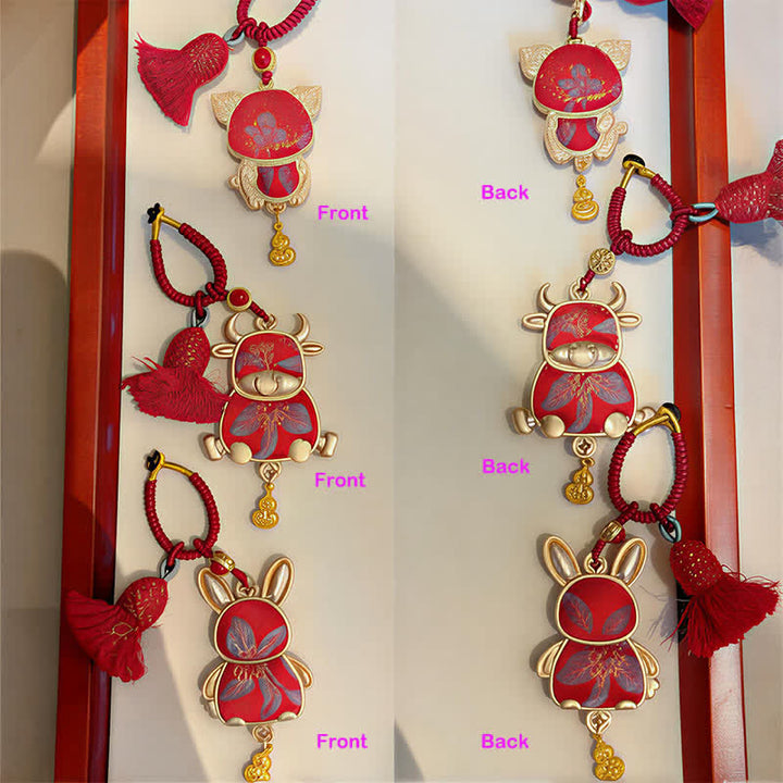 Buddha Stones Song Brocade Handmade Chinese Zodiac Tassel Lucky Keychain - image 41