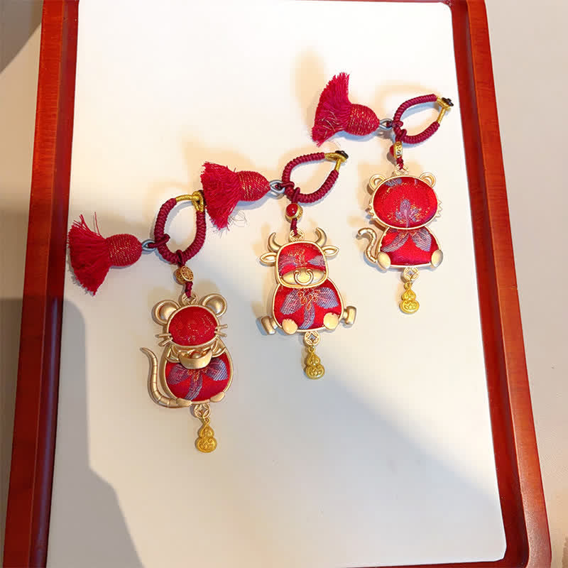 Buddha Stones Song Brocade Handmade Chinese Zodiac Tassel Lucky Keychain - image 39
