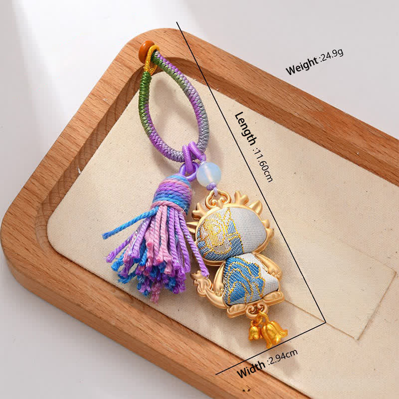 Buddha Stones Song Brocade Handmade Chinese Zodiac Luck Tassel Keychain - Dragon - image 16