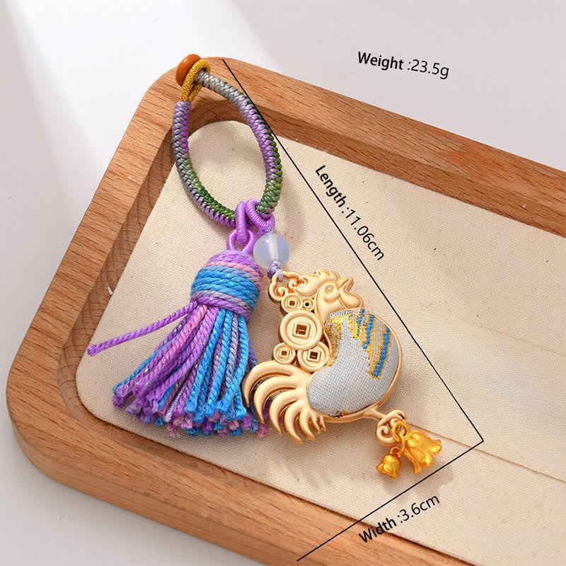Buddha Stones Song Brocade Handmade Chinese Zodiac Luck Tassel Keychain - Rooster - image 20