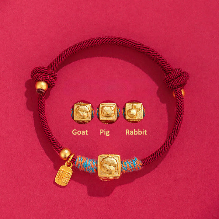 Buddha Stones Handmade Three Harmony Chinese Zodiac Protection Red String Bracelet - Goat Pig Rabbit Triad Red String Bracelet - Red String(Protection♥Luck) - image 0