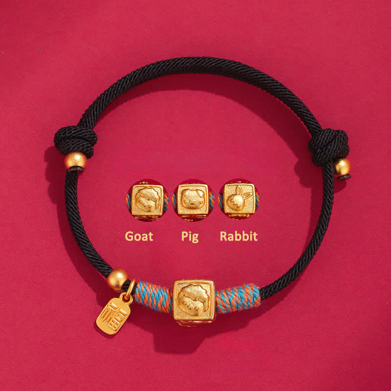 Buddha Stones Handmade Red String Chinese Zodiac Luck Fu Charm Bracelet - 999 Silver Goat Pig Rabbit Three Harmonies Black Bracelet - Silver(Blessing♥Calm) - image 4