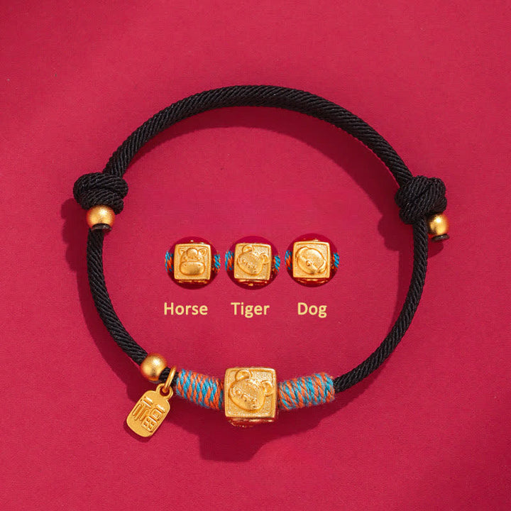 Buddha Stones Handmade Red String Chinese Zodiac Luck Fu Charm Bracelet - 999 Silver Horse Tiger Dog Three Harmonies Black Bracelet - Silver(Blessing♥Calm) - image 11