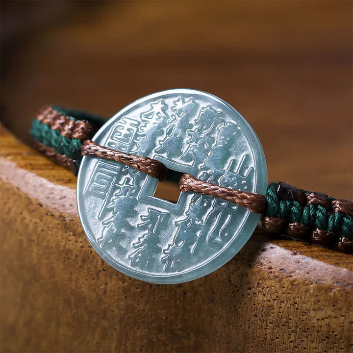 Buddha Stones Jade Peace Buckle Hand-Woven Tranquility Adjustable Bracelet - image 7