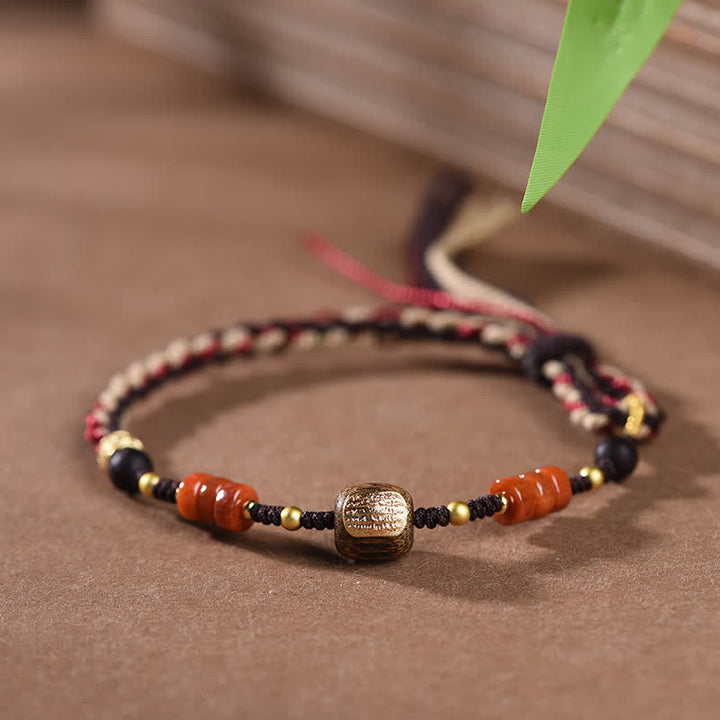 Buddha Stones Hand-Woven Red Sandalwood Blessing Braided Tassel Bracelet - image 2