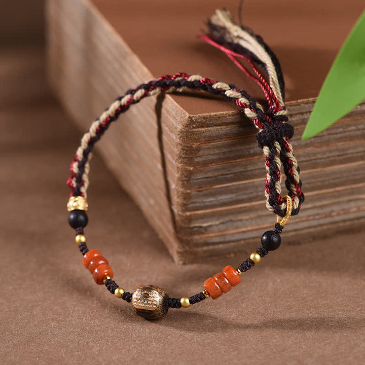 Buddha Stones Hand-Woven Red Sandalwood Blessing Braided Tassel Bracelet - image 1