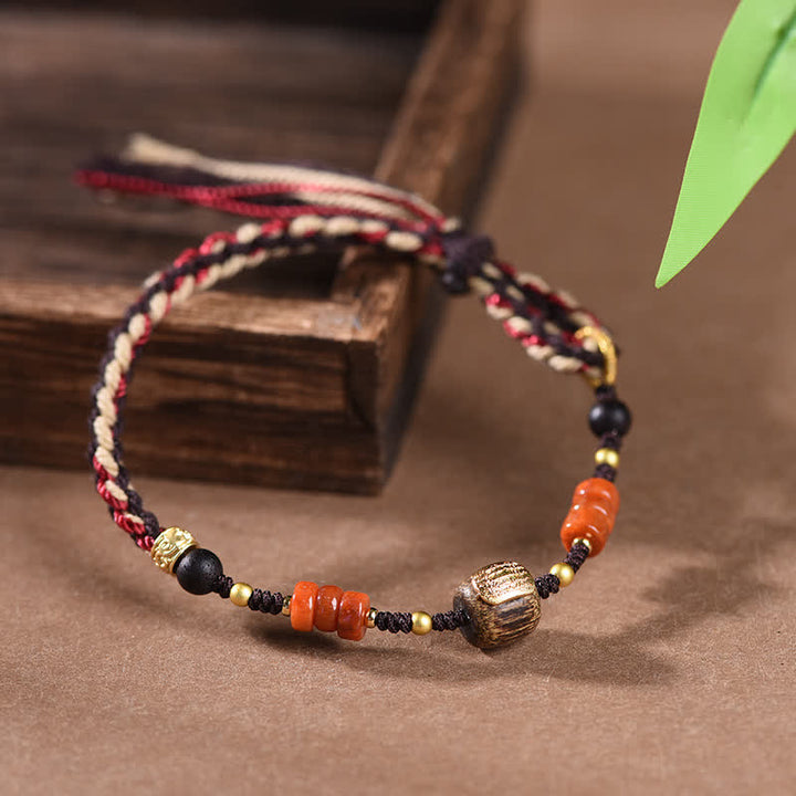 Buddha Stones Hand-Woven Red Sandalwood Blessing Braided Tassel Bracelet - Red String(Protection ♥ Luck) - Red Sandalwood(Blessing♥Auspicious) - image 0