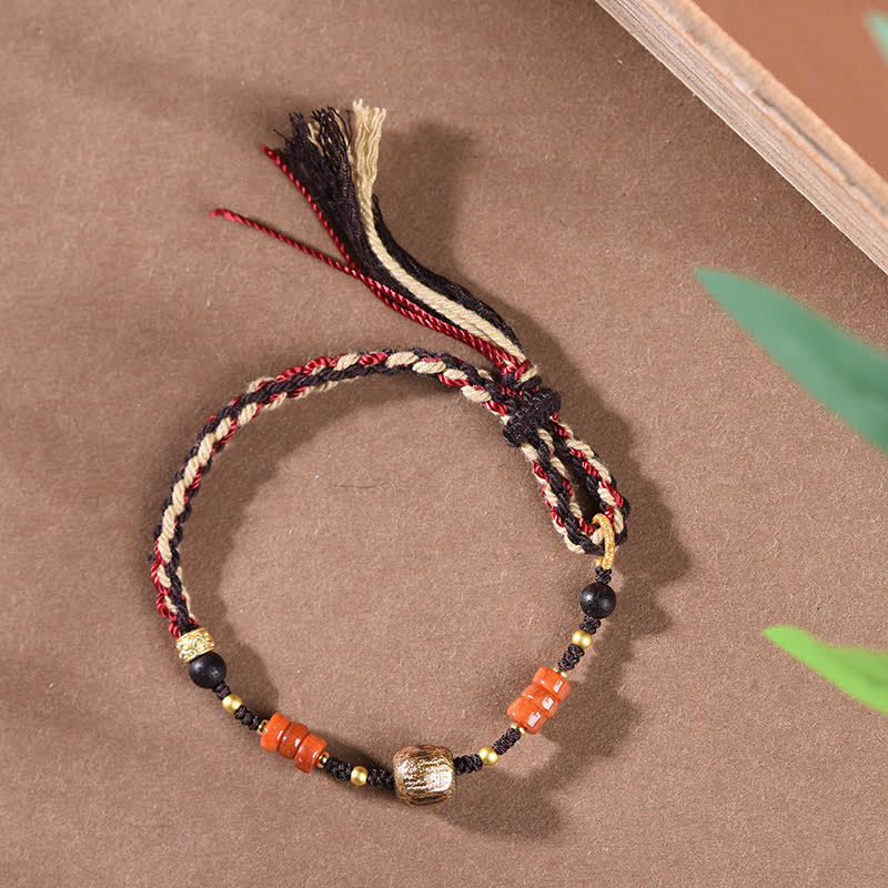 Buddha Stones Hand-Woven Red Sandalwood Blessing Braided Tassel Bracelet - image 4