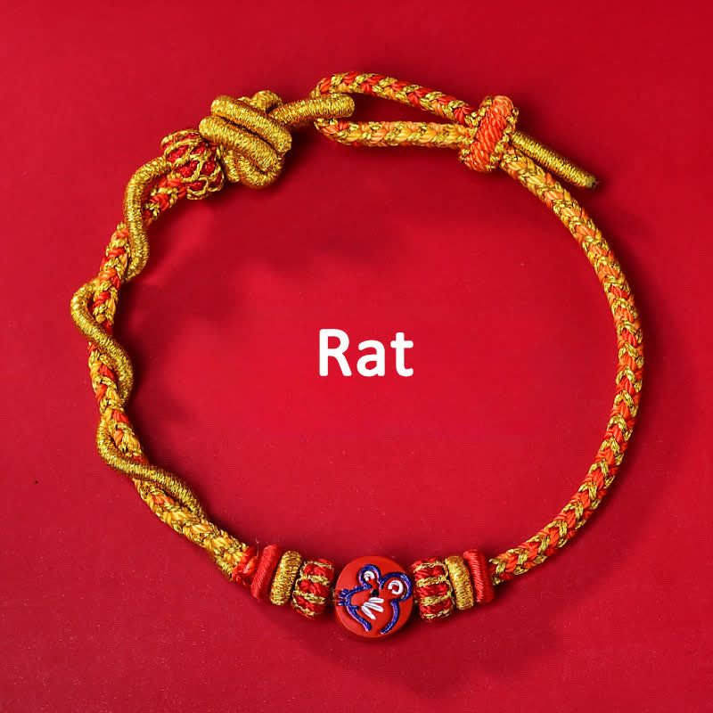 Buddha Stones Cinnabar Chinese Zodiac Blessing Hand-Woven Red String Bracelet - Chinese Zodiac(Protection ♥ Vitality) - Rat - Cinnabar(Blessing♥Calm) - image 1