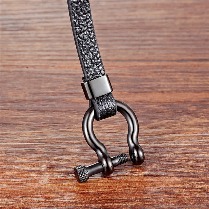 Buddha Stones Leather Titanium Steel Shackle Strength Bracelet - image 2