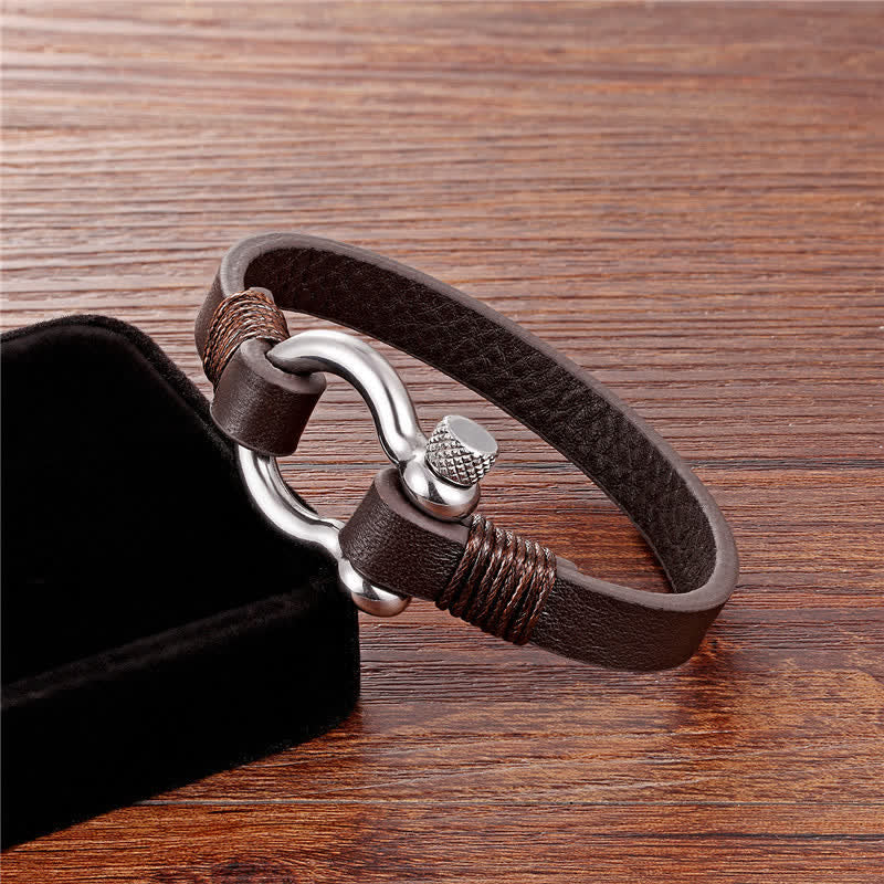 Buddha Stones Leather Titanium Steel Shackle Strength Bracelet - image 8