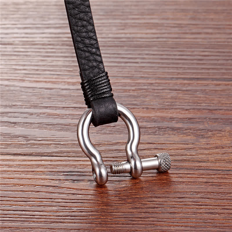Buddha Stones Leather Titanium Steel Shackle Strength Bracelet - image 4