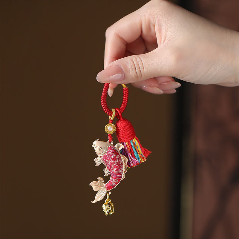 Buddha Stones Song Brocade Koi Fish Prosperity Keychain - Red - image 0
