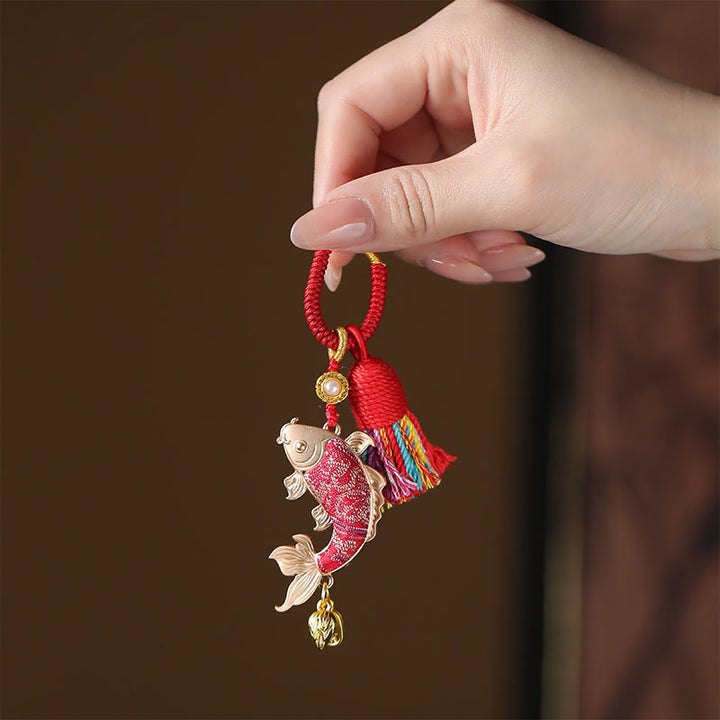 Buddha Stones Song Brocade Koi Fish Prosperity Keychain - Red - image 0