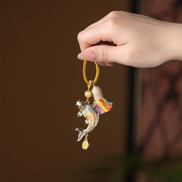 Buddha Stones Song Brocade Koi Fish Prosperity Keychain - Gold - image 4
