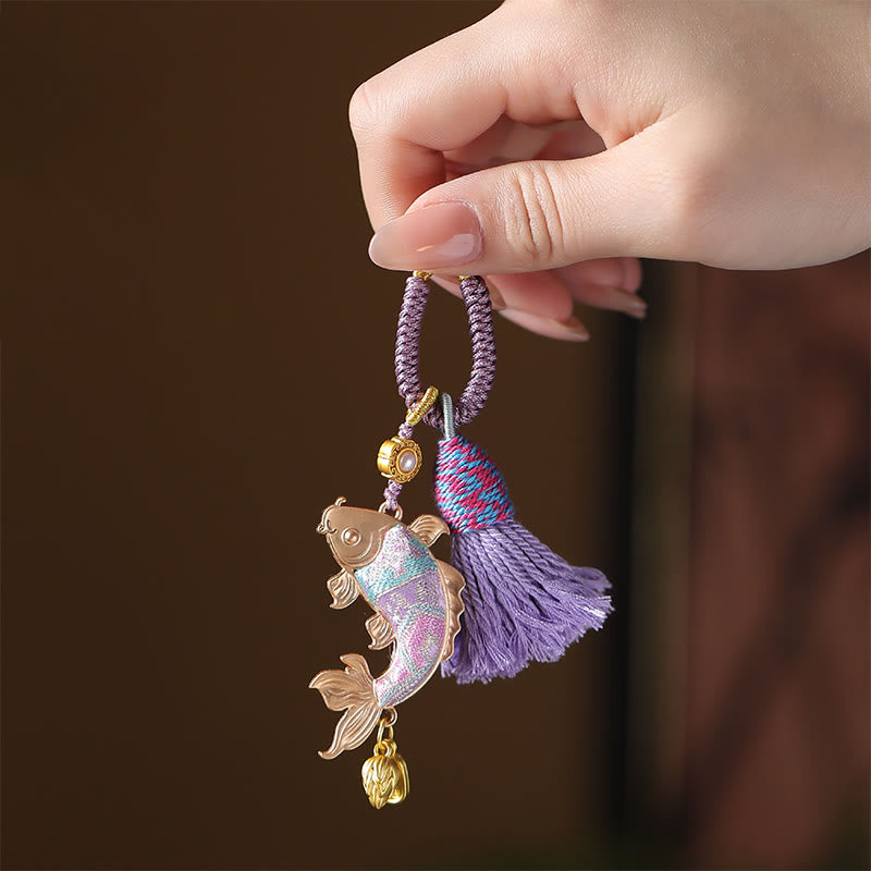 Buddha Stones Song Brocade Koi Fish Prosperity Keychain - Light Purple - image 2