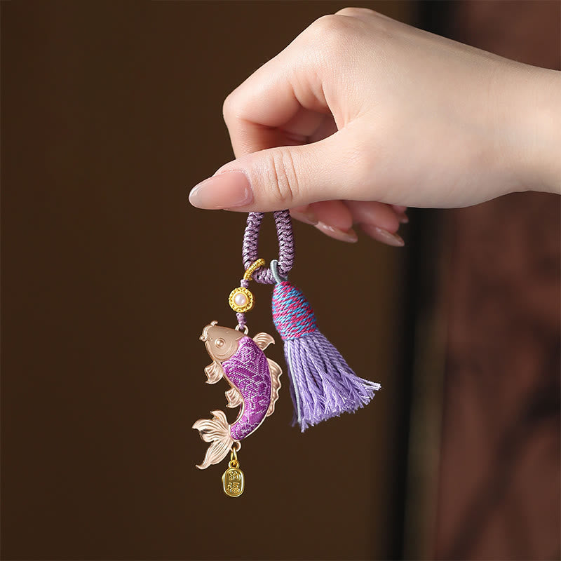 Buddha Stones Song Brocade Koi Fish Prosperity Keychain - Purple - image 1