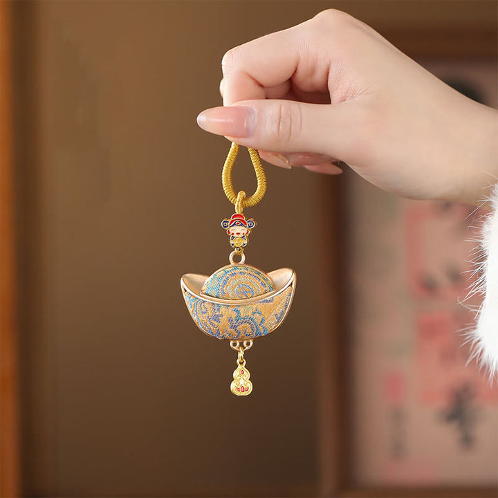 Buddha Stones Song Brocade Yuanbao Luck Keychain - image 5