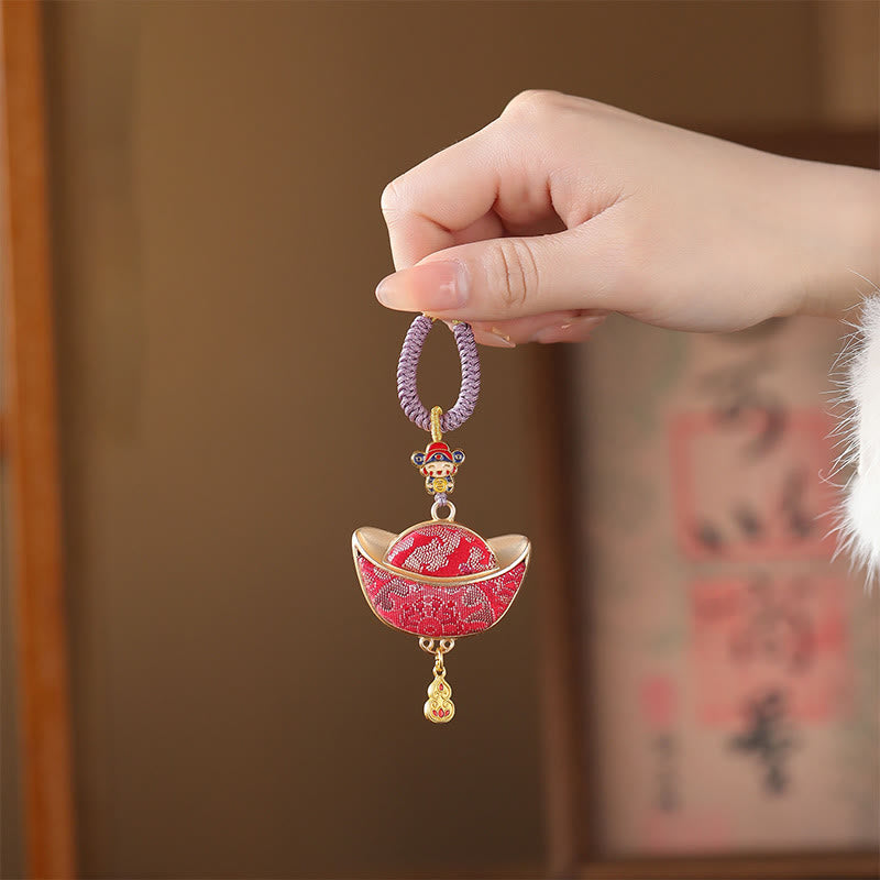 Buddha Stones Song Brocade Yuanbao Luck Keychain - image 0