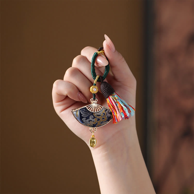 Buddha Stones Song Brocade Fan Blessing Keychain - image 0
