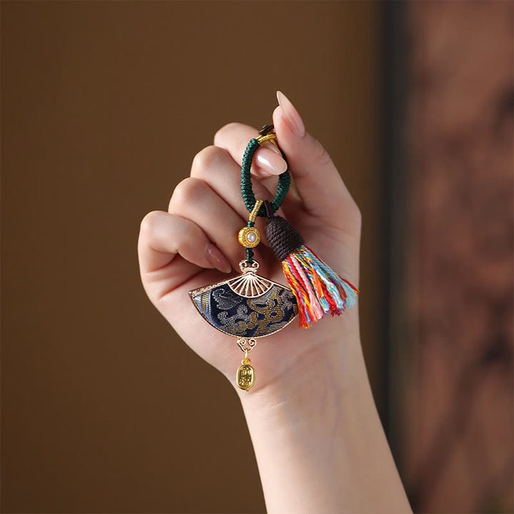Buddha Stones Song Brocade Fan Blessing Keychain - image 0