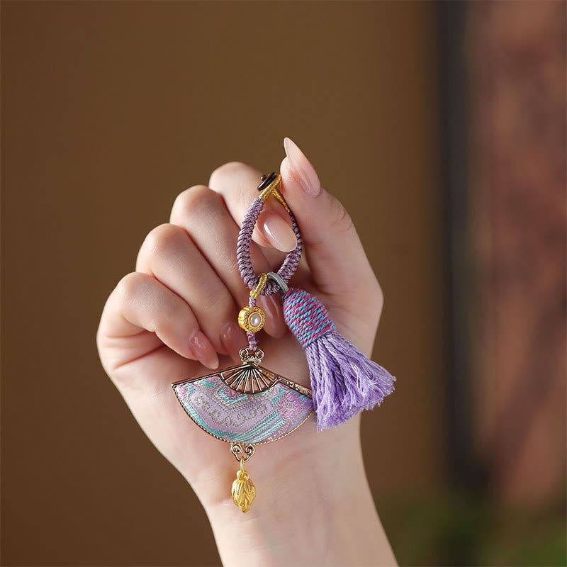 Buddha Stones Song Brocade Fan Blessing Keychain - image 1