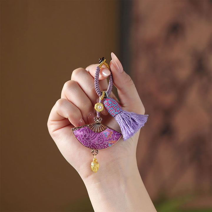 Buddha Stones Song Brocade Fan Blessing Keychain - image 2