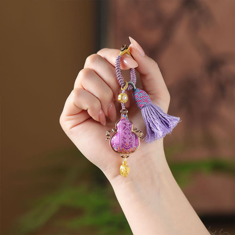 Buddha Stones Song Brocade Gourd Fortune Keychain - image 3
