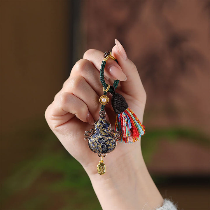 Buddha Stones Song Brocade Gourd Fortune Keychain - image 1