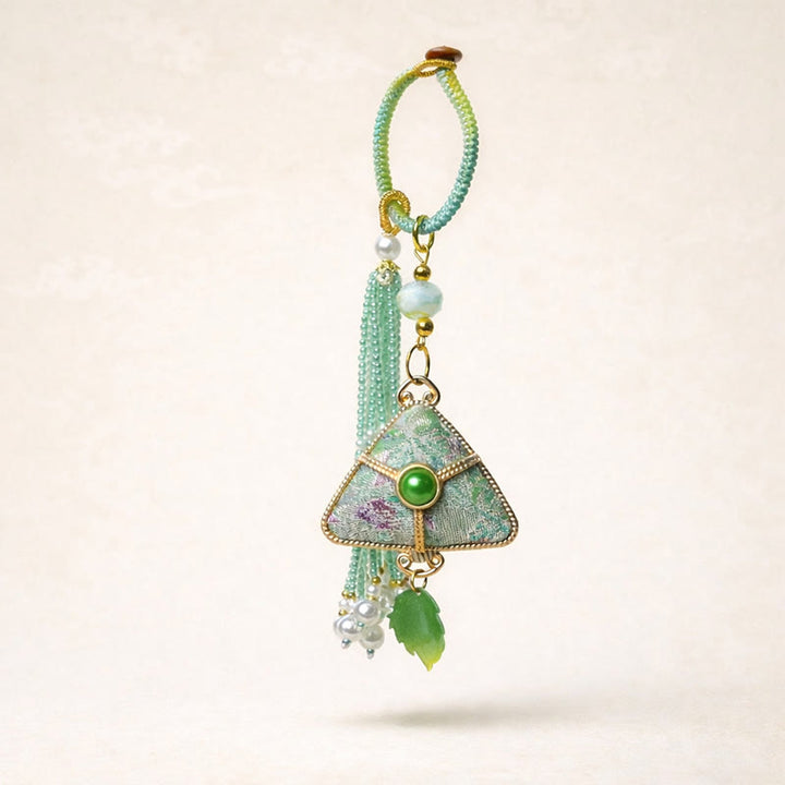 Buddha Stones Song Brocade Zongzi Leaf Balance Keychain - image 0