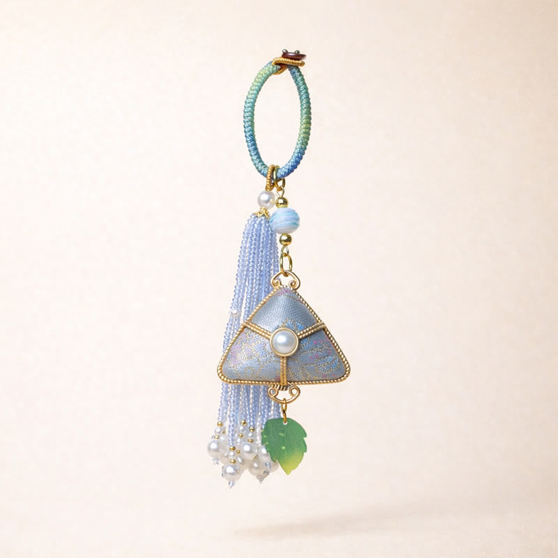 Buddha Stones Song Brocade Zongzi Leaf Balance Keychain - image 4