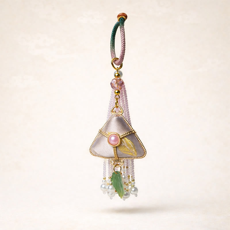 Buddha Stones Song Brocade Zongzi Leaf Balance Keychain - image 5