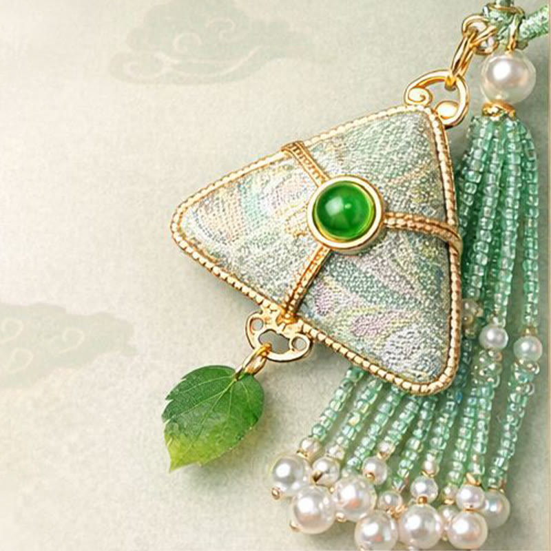 Buddha Stones Song Brocade Zongzi Leaf Balance Keychain - image 1