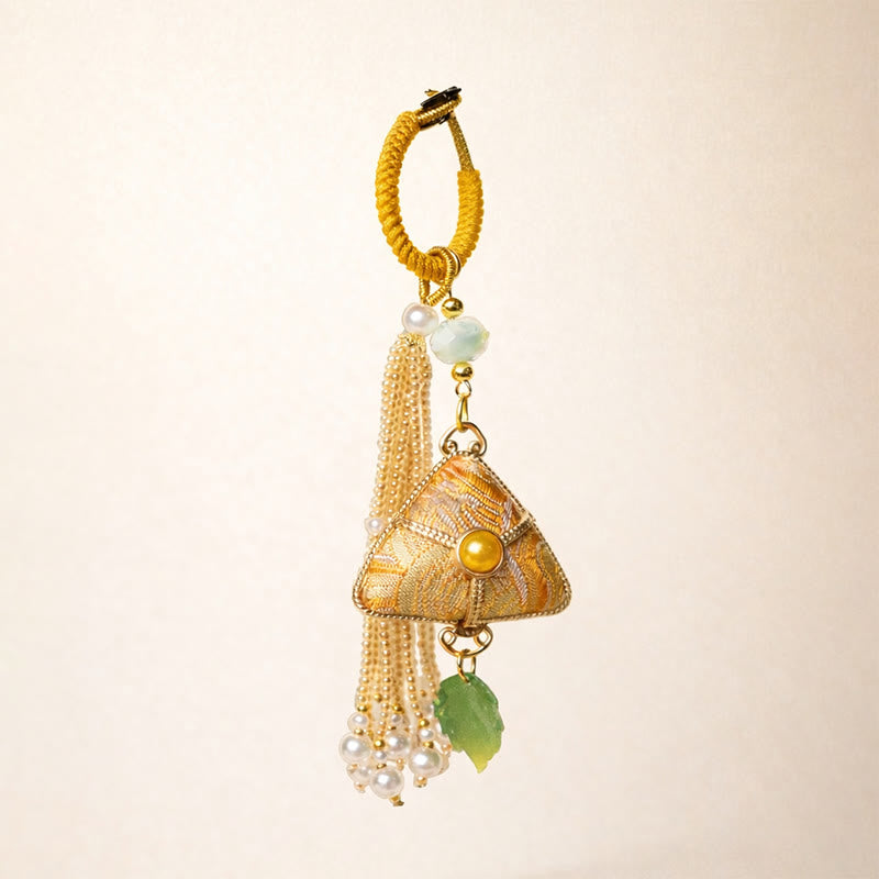 Buddha Stones Song Brocade Zongzi Leaf Balance Keychain - image 7