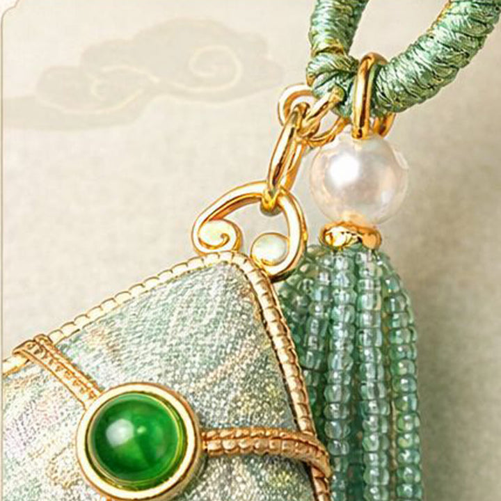 Buddha Stones Song Brocade Zongzi Leaf Balance Keychain - image 2