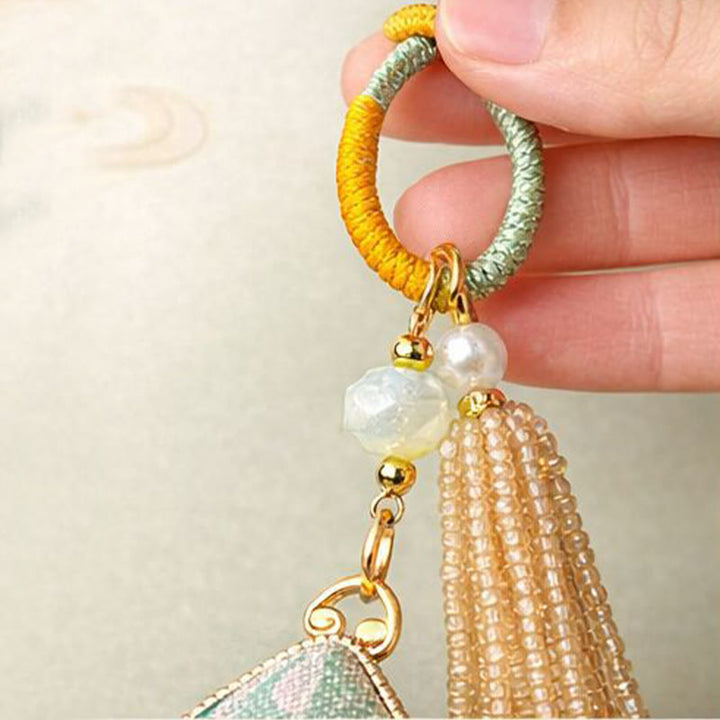 Buddha Stones Song Brocade Zongzi Leaf Balance Keychain - image 9
