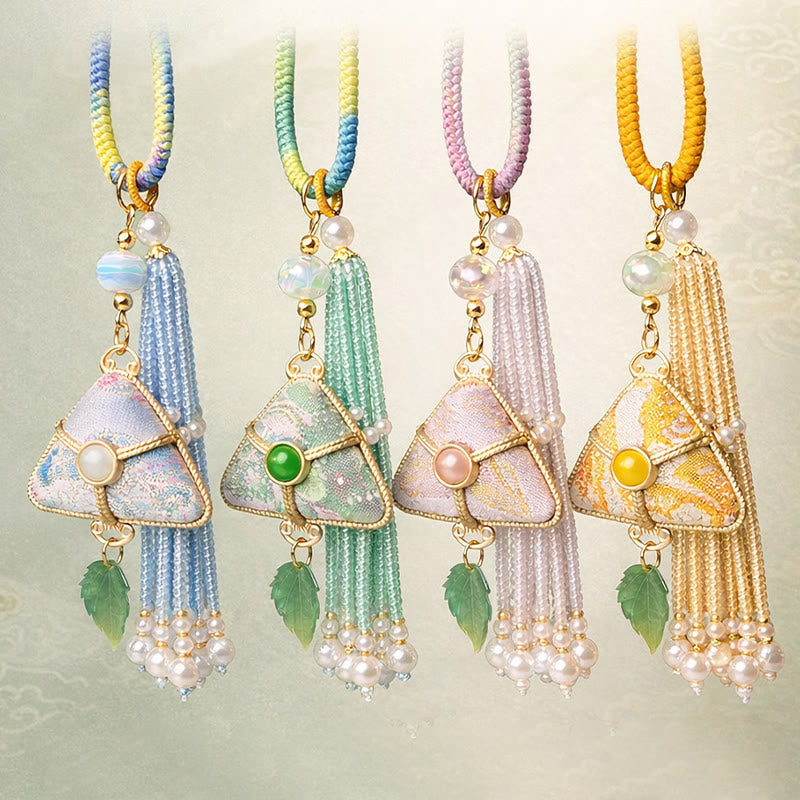Buddha Stones Song Brocade Zongzi Leaf Balance Keychain - image 10